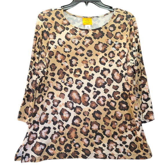 Ruby Rd. Womens Blouse Multi-Color Size PM Rayon Blend Stretch Leopard Print - Picture 1 of 12